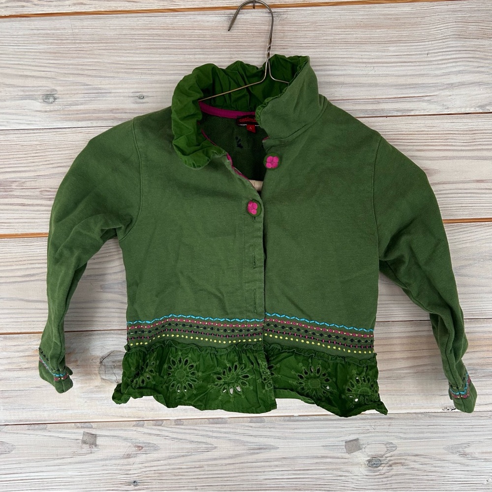 Catimini Green Lace Detail Button-Up Cardigan / Jacket Size 4